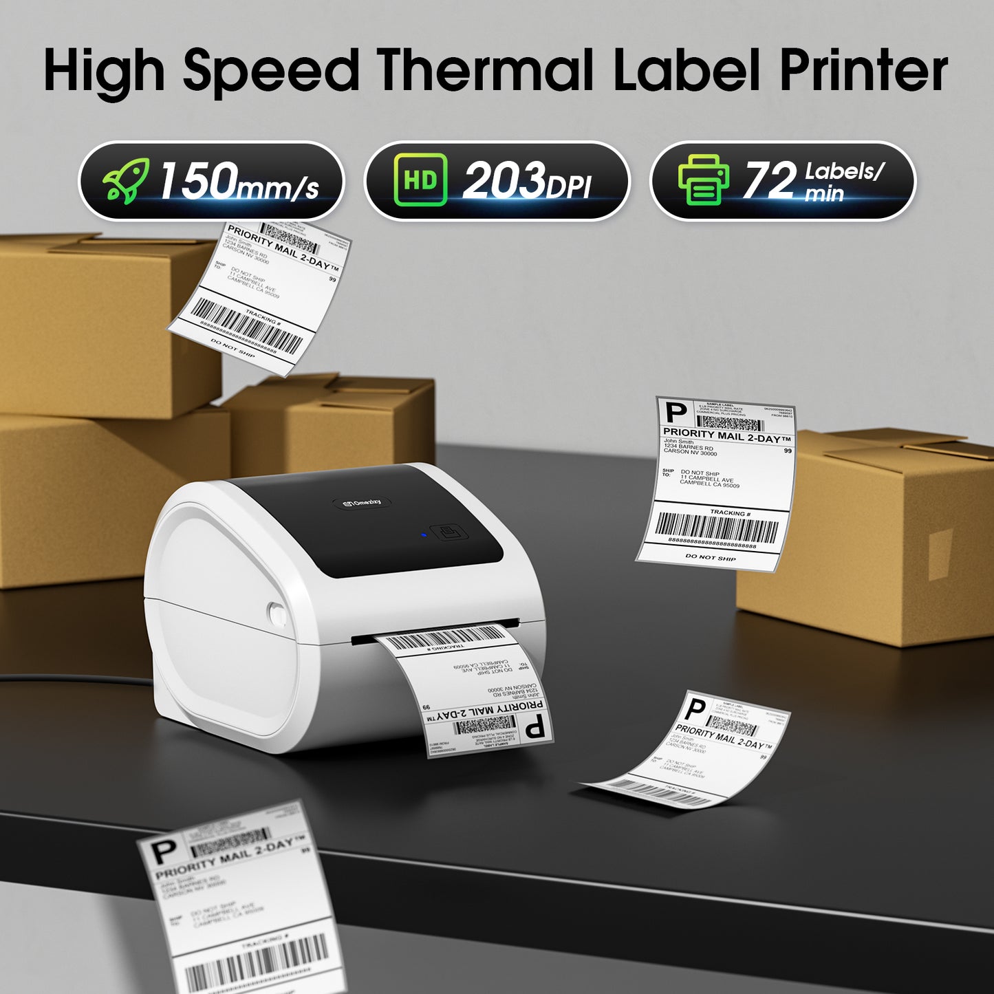 Bluetooth Shipping Label Printer with 1 Roll Labels - D520BT Thermal Label Printer, Thermal Printers with Built-in Label Holder, Come with 500PCS 4x6 White Labels (500 Labels/Roll)