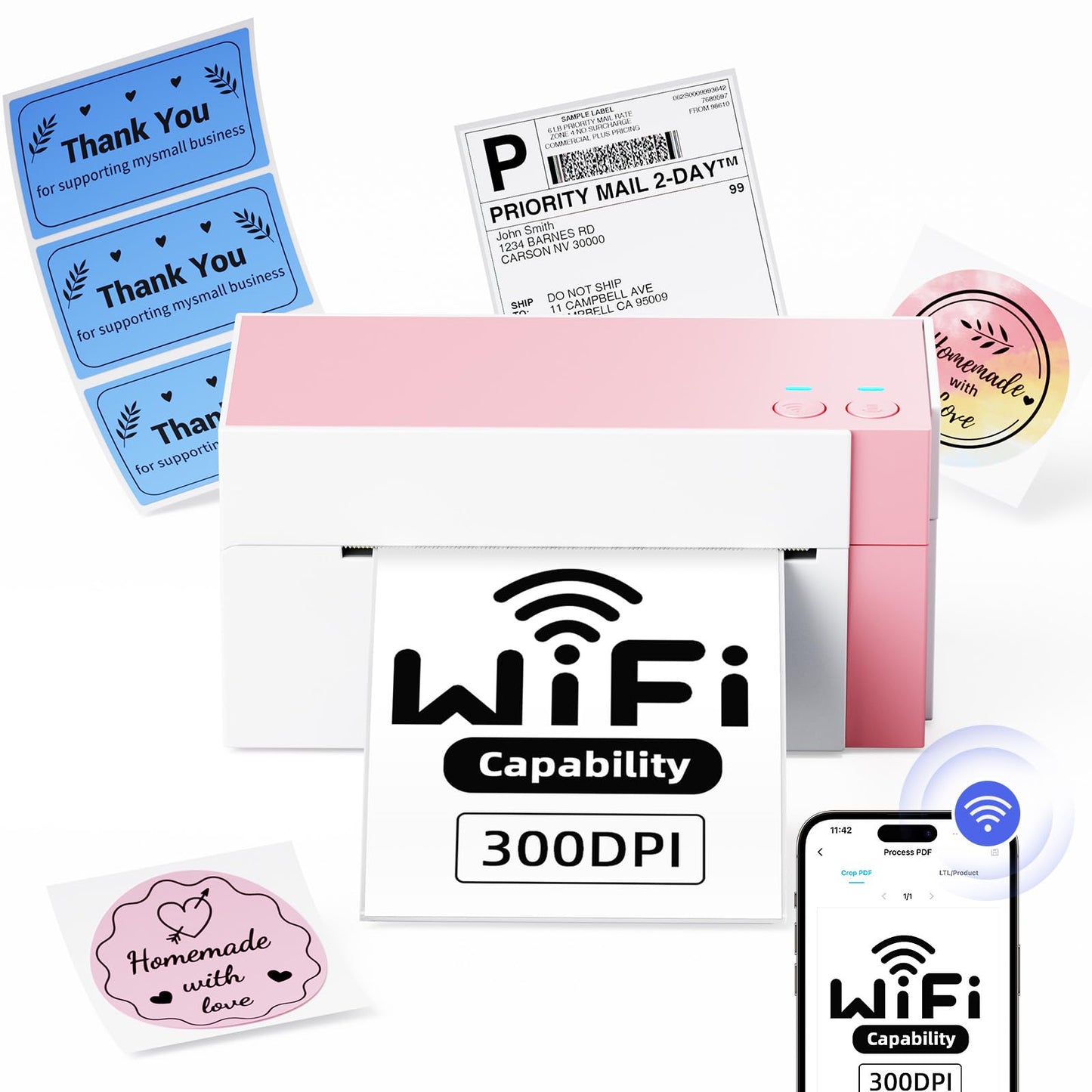 Omezizy WiFi Shipping Label Printer 4x6, 300DPI Wireless Label Printer for Small Business, WiFi Thermal Label Printer for Shipping Packages, Compatible with USPS, Shopify, Amazon