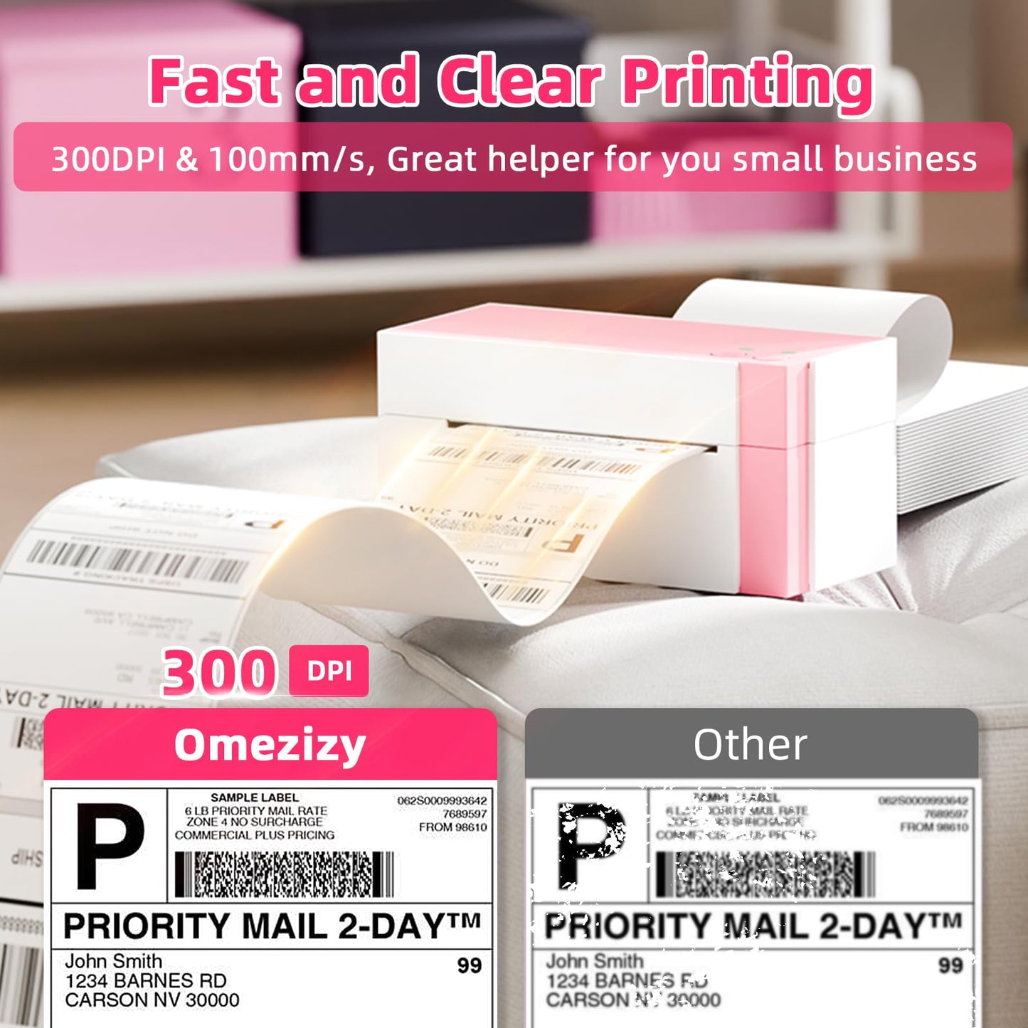 Omezizy WiFi Shipping Label Printer 4x6, 300DPI Wireless Label Printer for Small Business, WiFi Thermal Label Printer for Shipping Packages, Compatible with USPS, Shopify, Amazon