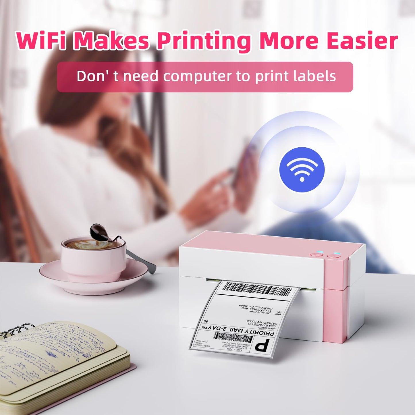 Omezizy WiFi Shipping Label Printer 4x6, 300DPI Wireless Label Printer for Small Business, WiFi Thermal Label Printer for Shipping Packages, Compatible with USPS, Shopify, Amazon