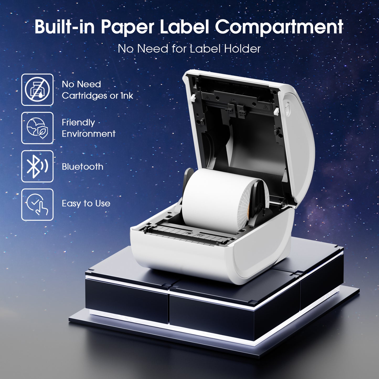 Bluetooth Shipping Label Printer with 1 Roll Labels - D520BT Thermal Label Printer, Thermal Printers with Built-in Label Holder, Come with 500PCS 4x6‬ White Labels (500 Labels/Roll)