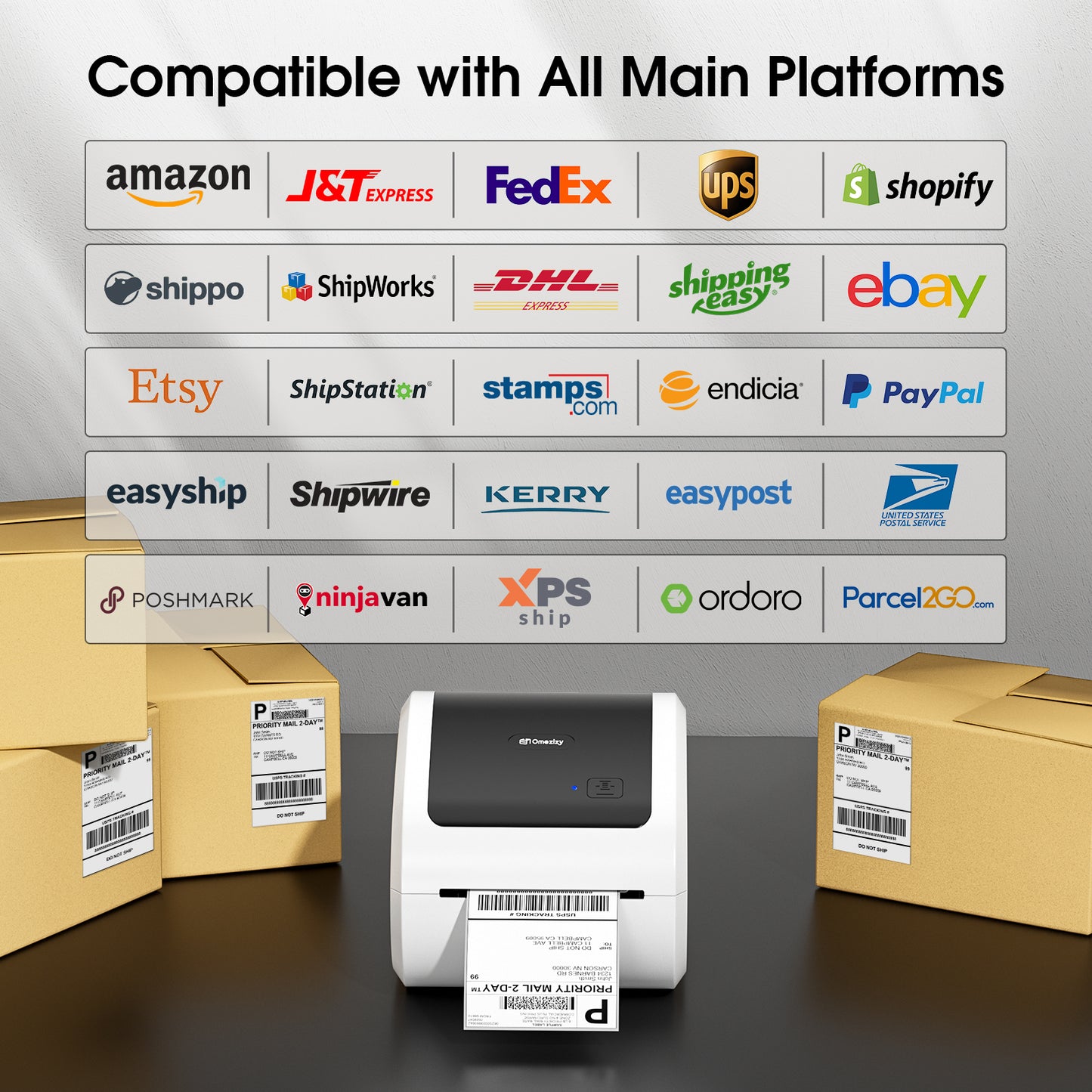 Bluetooth Shipping Label Printer 4x6 - D520BT Bluetooth Thermal Label Printer for Small Business， Shipping Packages, Compatible with USPS, Shopify, Amazon, Tiktok