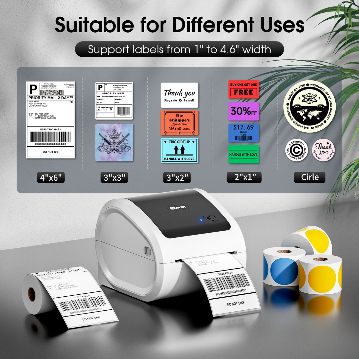 Bluetooth Shipping Label Printer with 1 Roll Labels - D520BT Thermal Label Printer, Thermal Printers with Built-in Label Holder, Come with 500PCS 4x6‬ White Labels (500 Labels/Roll)