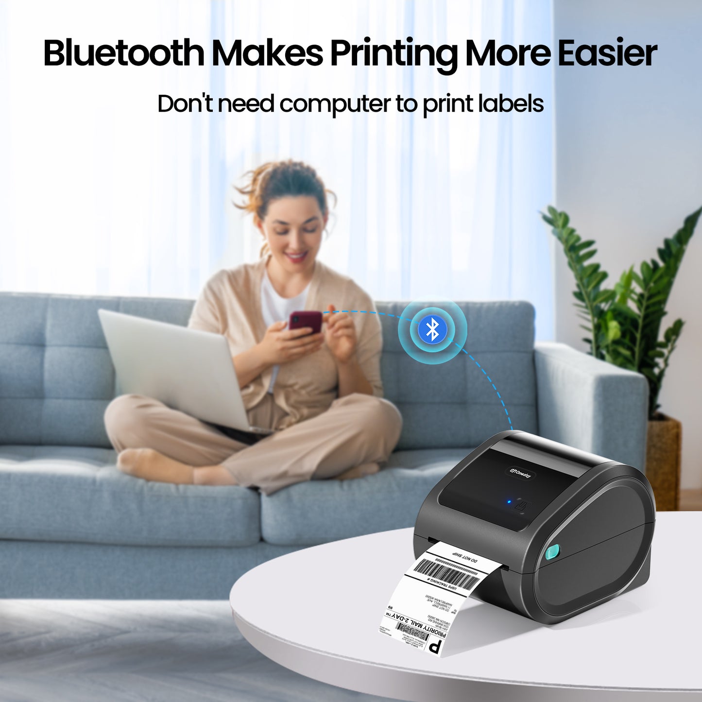 Bluetooth Shipping Label Printer with 1 Roll Labels - D520BT Thermal Label Printer, Thermal Printers with Built-in Label Holder, Come with 500PCS 4x6‬ White Labels (500 Labels/Roll)