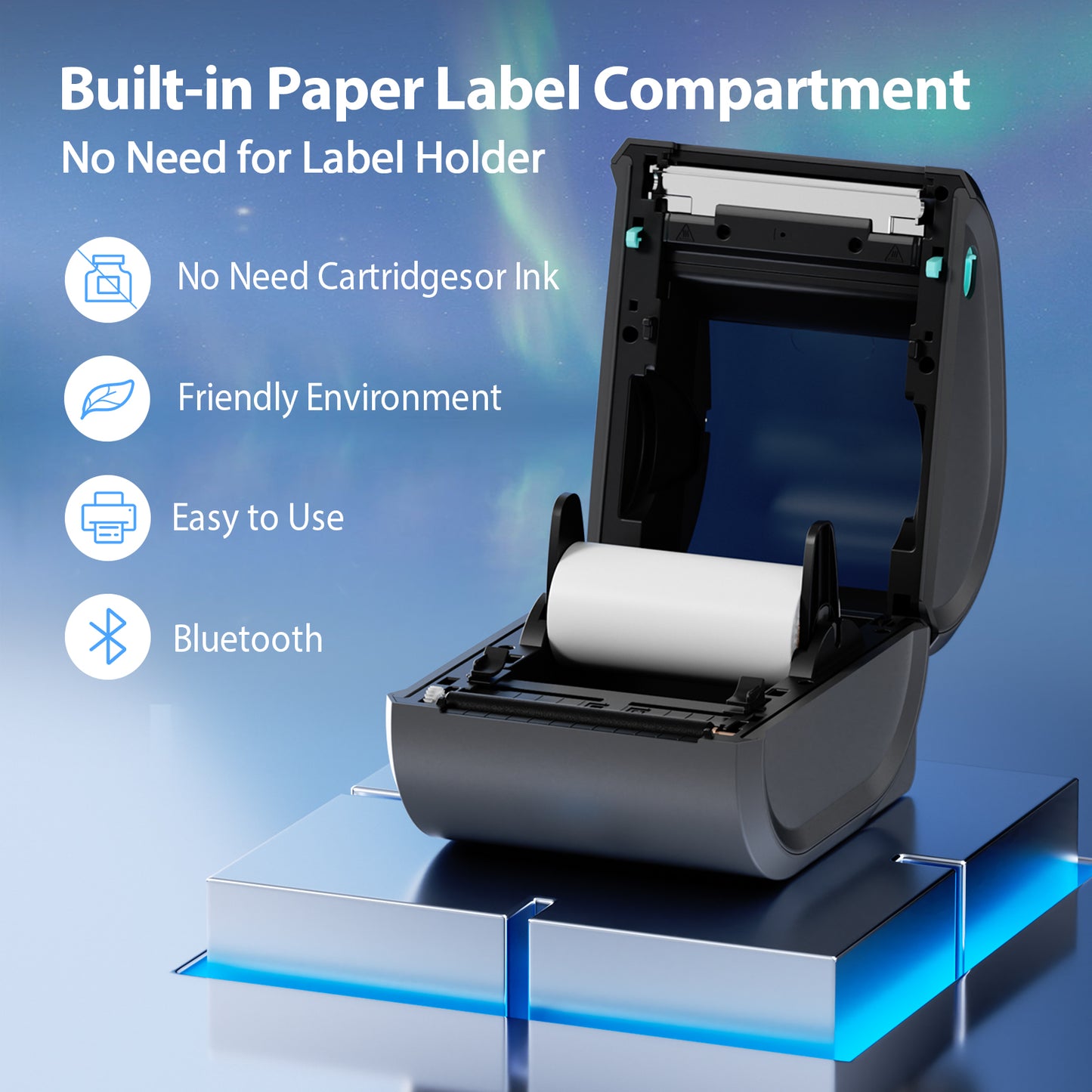 Bluetooth Shipping Label Printer 4x6 - D520BT Thermal Label Printer for Small Business, Thermal Printers with Built-in Label Holder, Compatible with USPS, Tiktok, Amazon