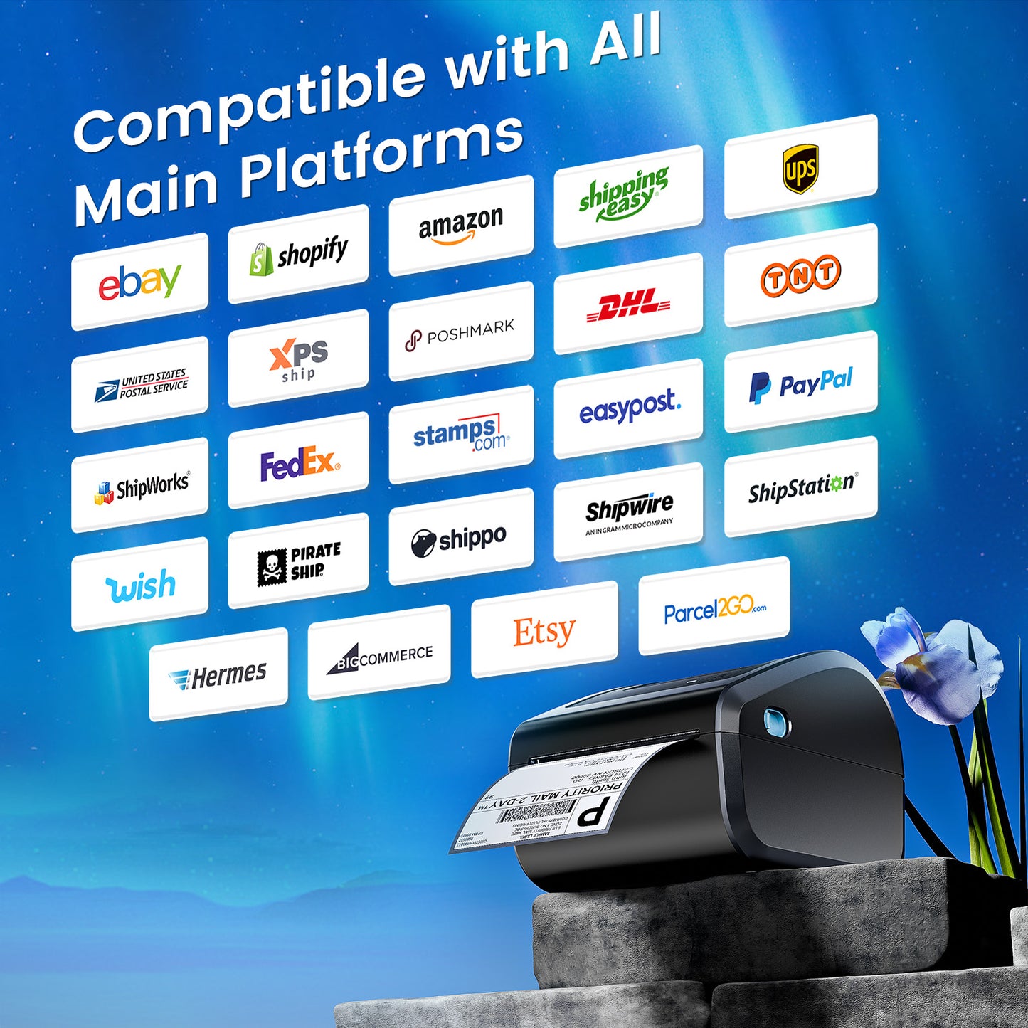 Bluetooth Shipping Label Printer with 3 Roll Labels, D450BT Thermal Label Printer 4x6 for Small Business, Thermal Printers Come with 750PCS 4x6‬ White Labels (250 Labels/Roll)