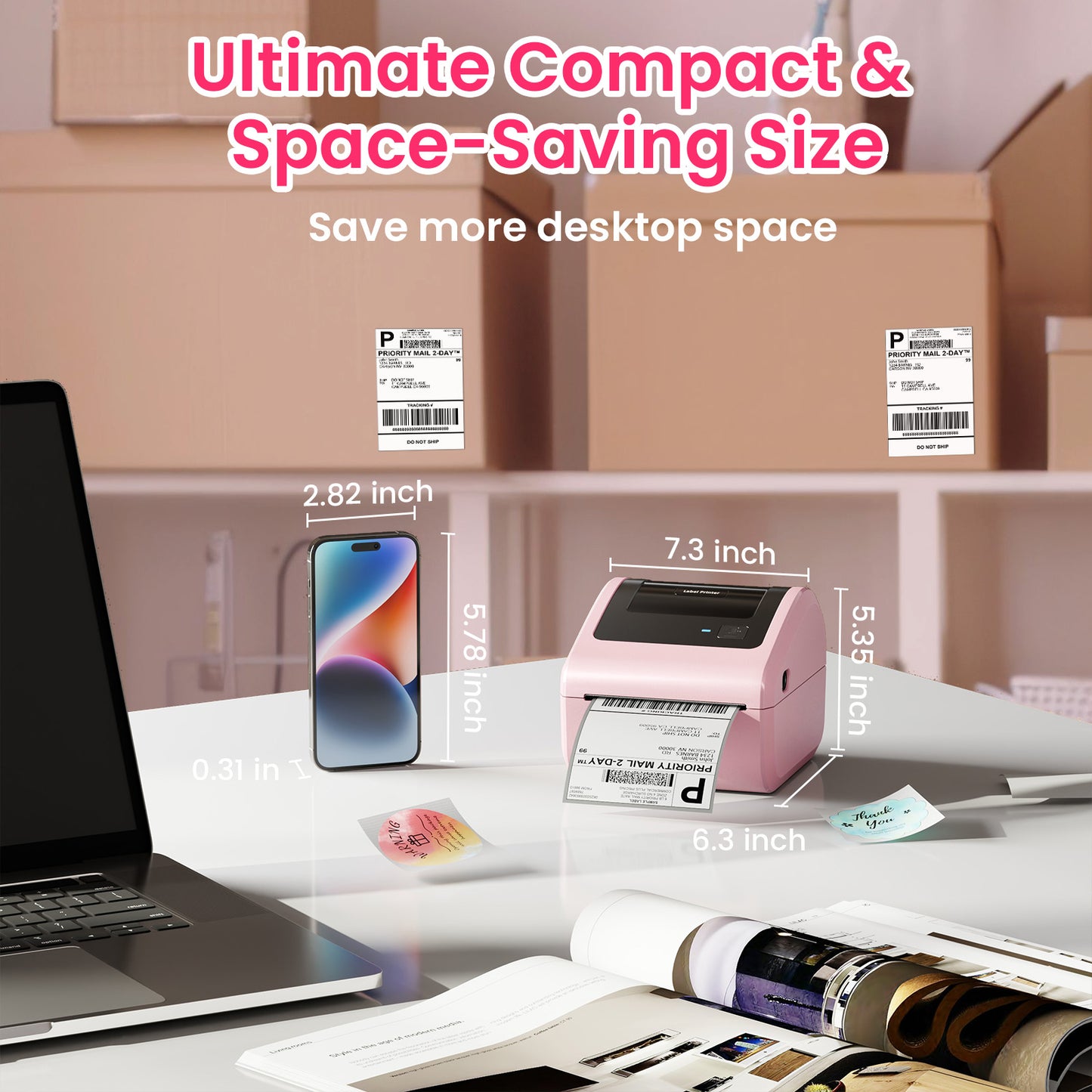Bluetooth Thermal Label Printer 4x6 - D450BT Shipping Label Printer for Small Business, Shipping Packages, Office, Home, Compatible with USPS, Shopify, Amazon, Tiktok