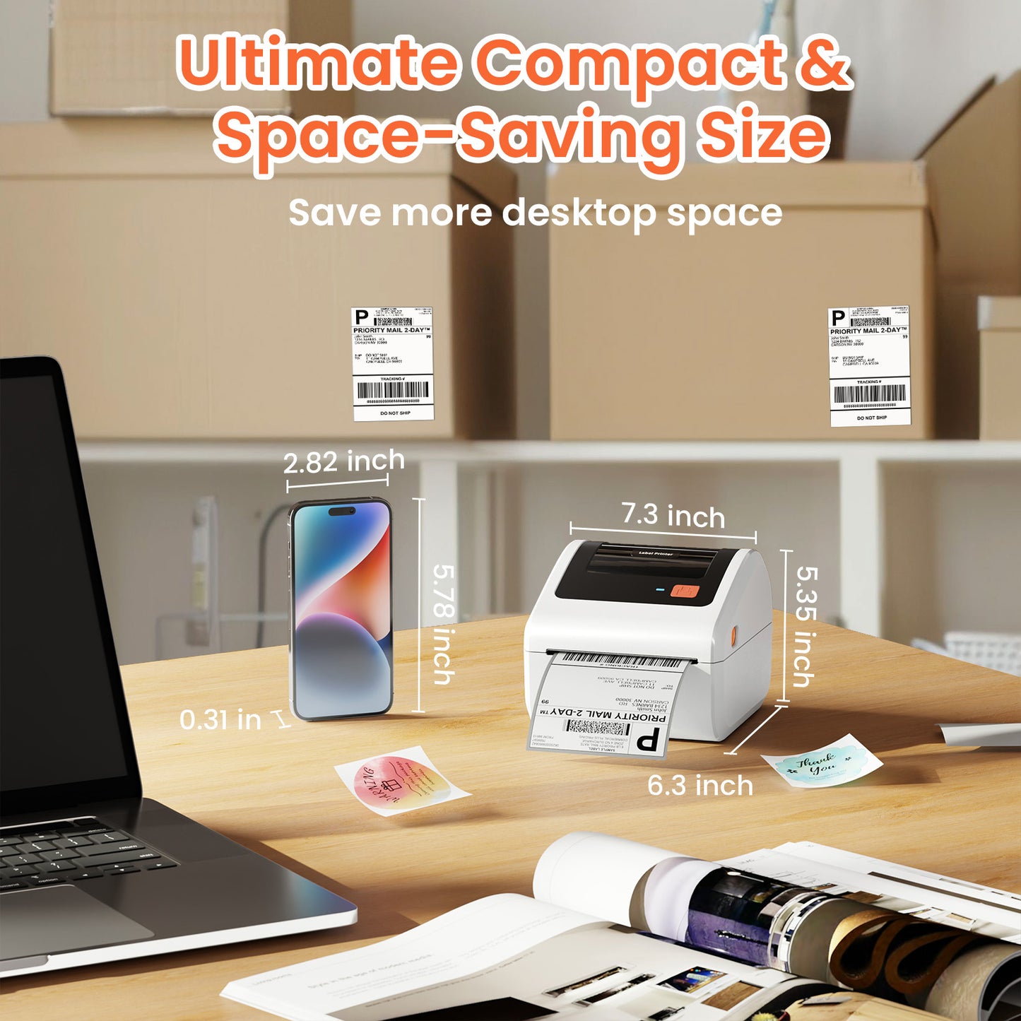 Bluetooth Shipping Label Printer with 3 Roll Labels, D450BT White Thermal Label Printer 4x6 for Small Business, Thermal Printers Come with 750PCS 4x6‬ White Labels (250 Labels/Roll)