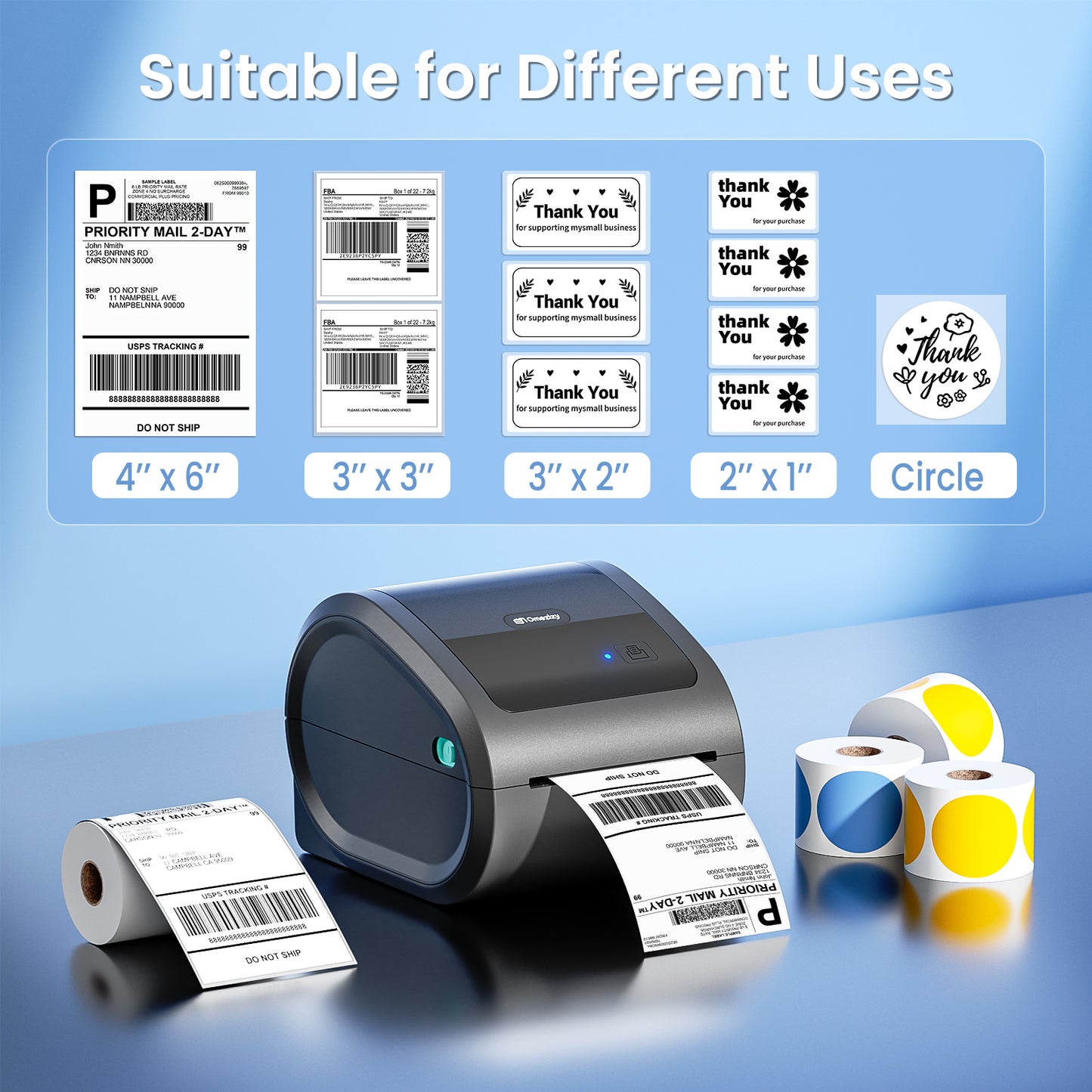 Bluetooth Shipping Label Printer with 1 Roll Labels - D520BT Thermal Label Printer, Thermal Printers with Built-in Label Holder, Come with 500PCS 4x6‬ White Labels (500 Labels/Roll)