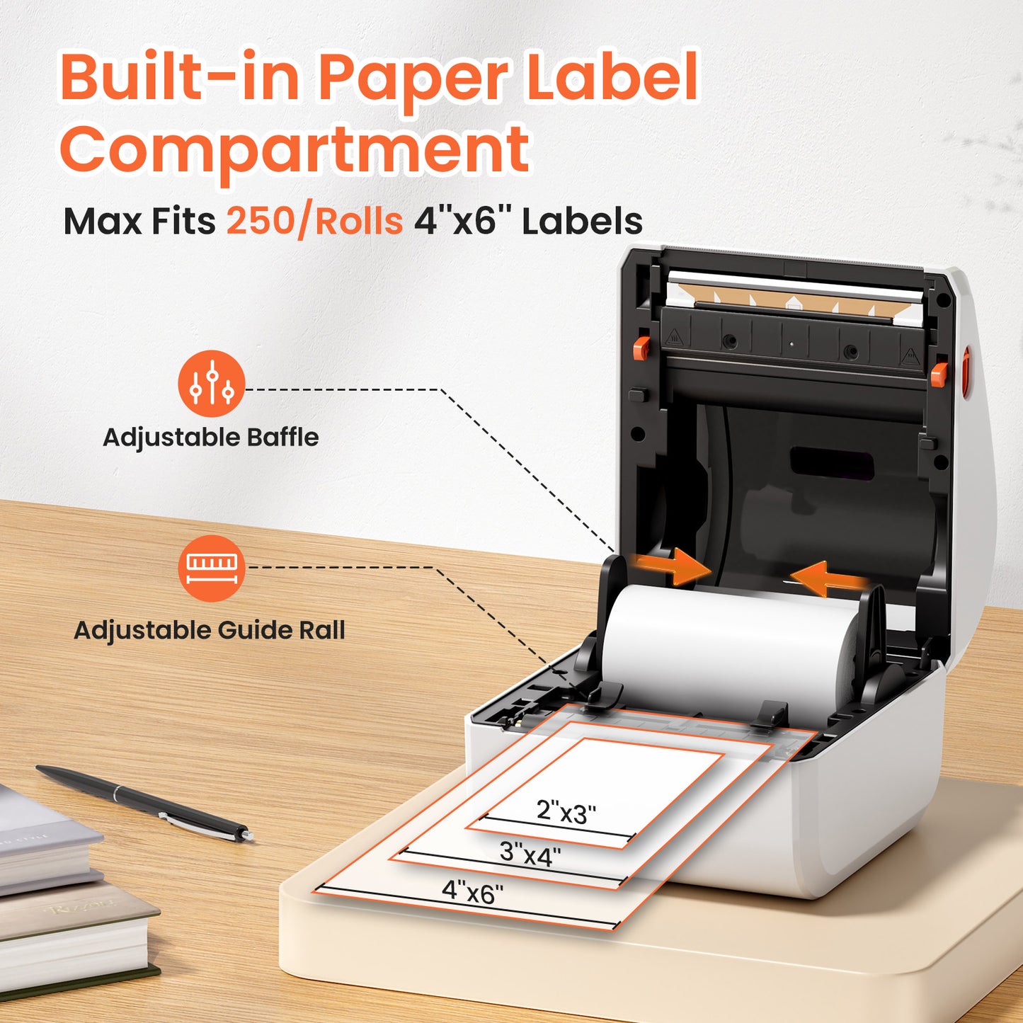 Bluetooth Shipping Label Printer with 3 Roll Labels, D450BT White Thermal Label Printer 4x6 for Small Business, Thermal Printers Come with 750PCS 4x6‬ White Labels (250 Labels/Roll)