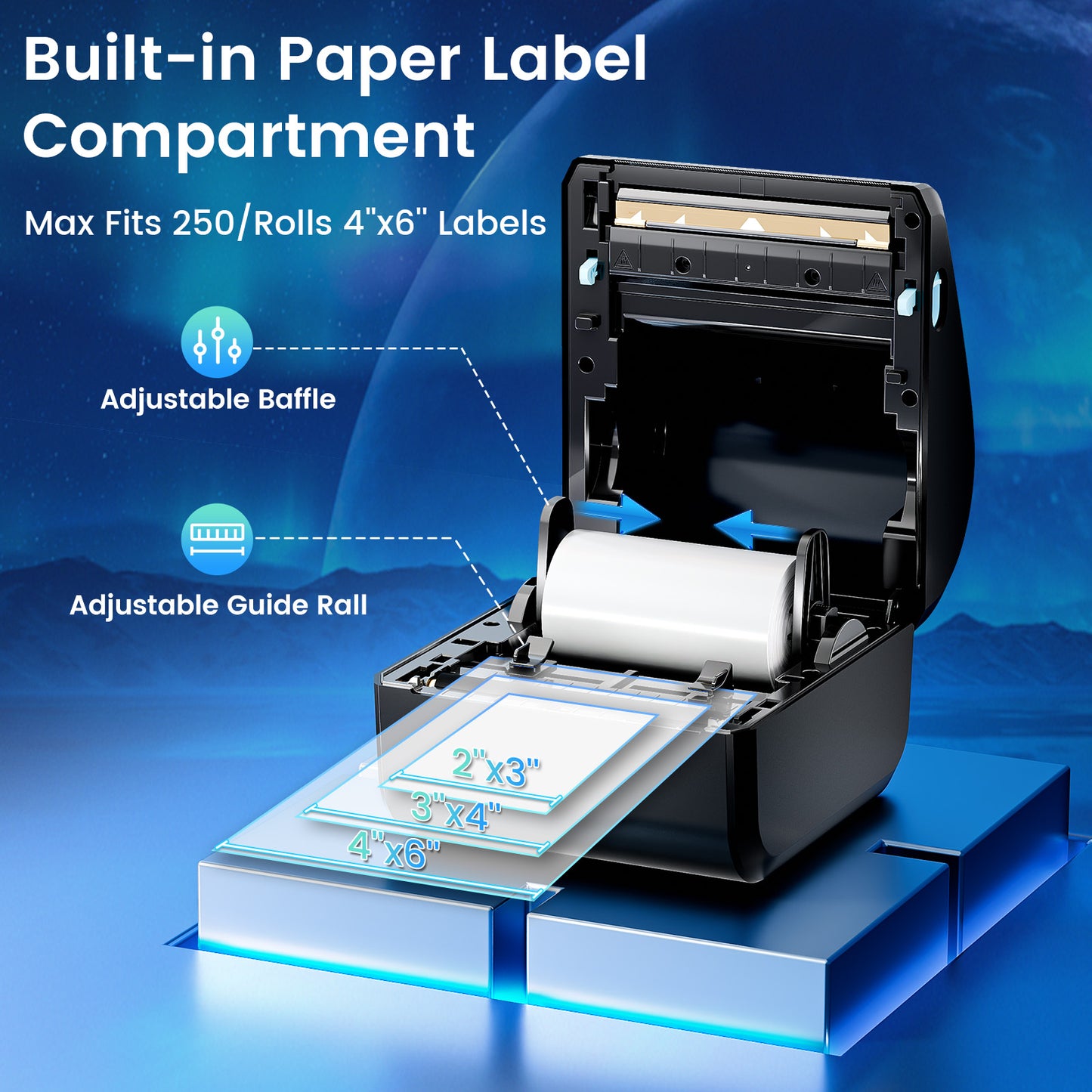 Bluetooth Shipping Label Printer with 3 Roll Labels, D450BT Thermal Label Printer 4x6 for Small Business, Thermal Printers Come with 750PCS 4x6‬ White Labels (250 Labels/Roll)