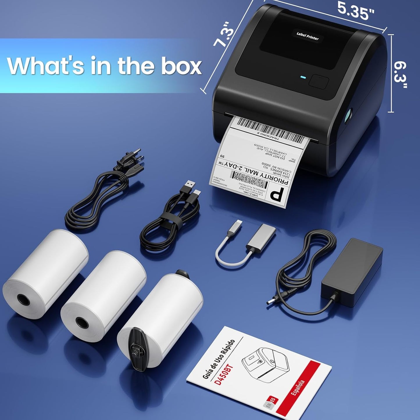 Bluetooth Shipping Label Printer with 3 Roll Labels, D450BT Thermal Label Printer 4x6 for Small Business, Thermal Printers Come with 750PCS 4x6‬ White Labels (250 Labels/Roll)