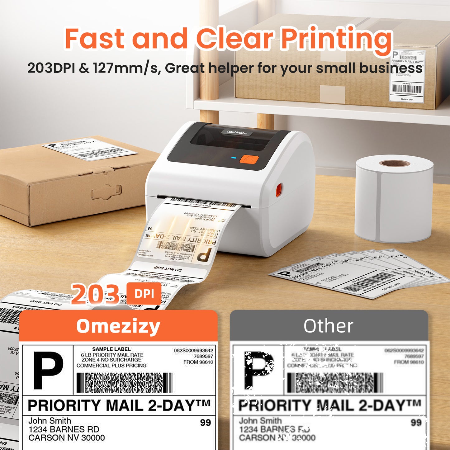 Bluetooth Thermal Shipping Label Printer - D450BT Thermal Label Printer 4x6 for Small Business & Shipping Packages, Compatible with iPhone, Android, iPad, Windows, macOS, USPS, Amazon, Tiktok