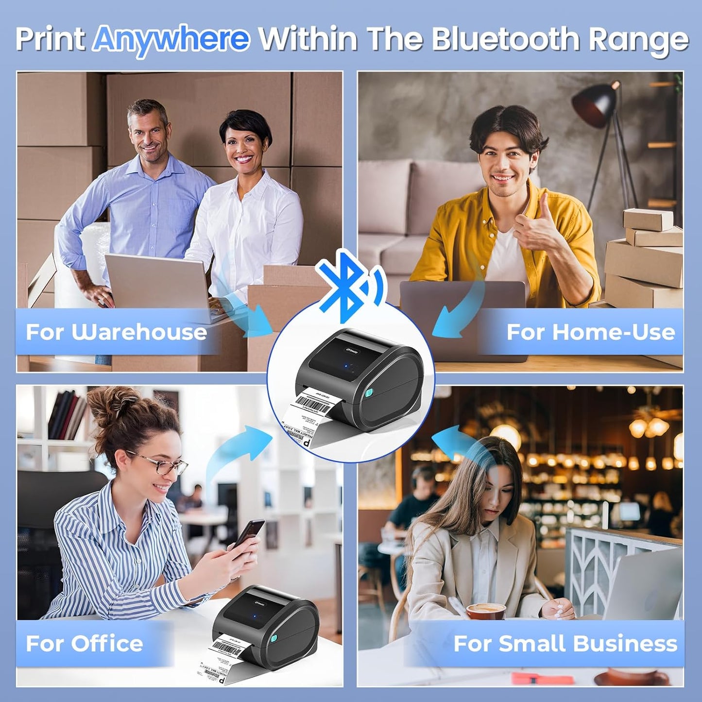 Bluetooth Shipping Label Printer 4x6 - D520BT Thermal Label Printer for Small Business, Thermal Printers with Built-in Label Holder, Compatible with USPS, Tiktok, Amazon