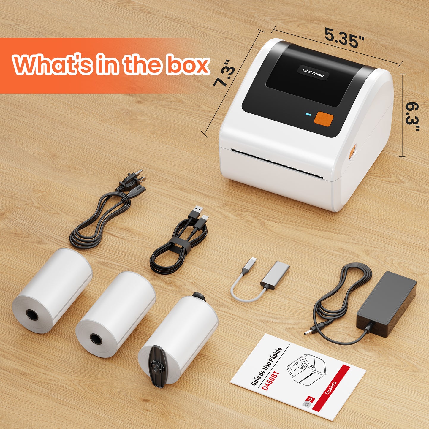 Bluetooth Shipping Label Printer with 3 Roll Labels, D450BT White Thermal Label Printer 4x6 for Small Business, Thermal Printers Come with 750PCS 4x6‬ White Labels (250 Labels/Roll)